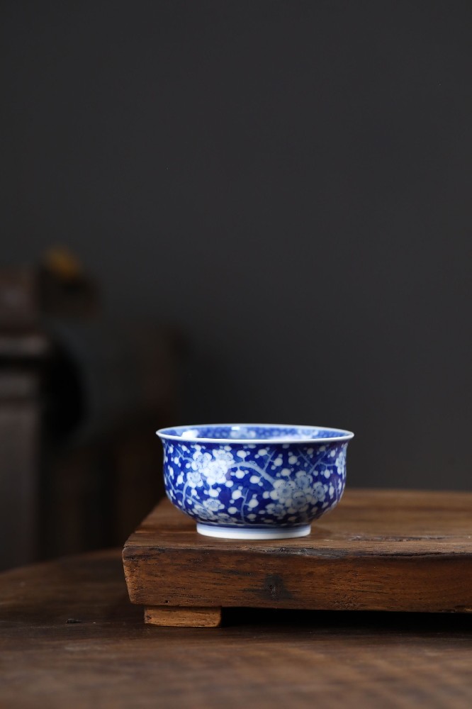 布一窑柴窑青花冰梅炉式杯
