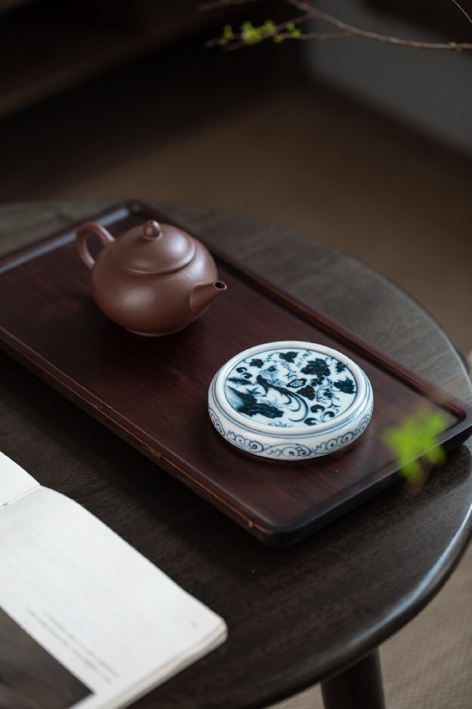 布一窑柴窑青花锦鸡盖置