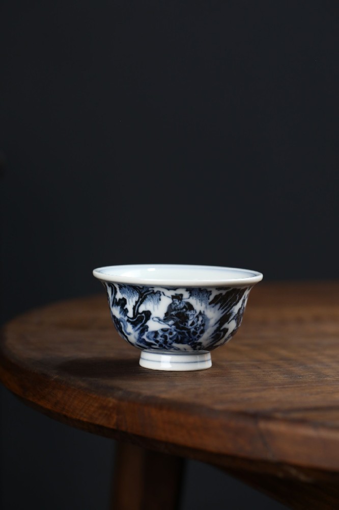 布一窑柴窑青花萧何月下追韩信压手杯