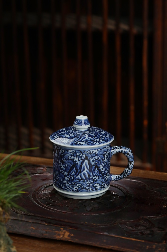 布一窑青花重工海水江崖办公杯